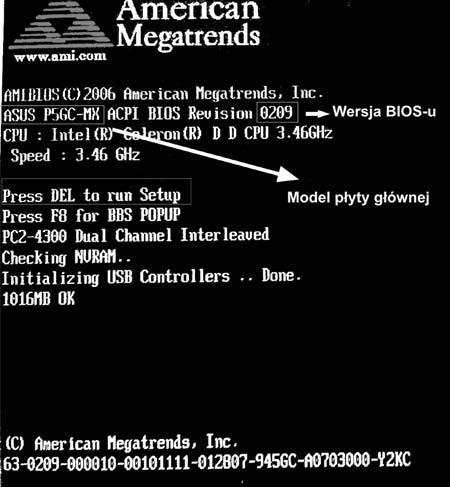 Ekran z informacjami o wersji płyty głównej Firma Intel wyposażyła swoje płyty główne w mechanizm aktualizacji BIOS z poziomu programu BIOS Setup.