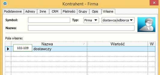 Lp. Nazwa Opis Uwagi 102 Pola własne 1 50 znaków dowolnych 103 Pola własne 2 50 znaków dowolnych 104 Pola własne 3 50 znaków dowolnych 105 Pola własne 4 50 znaków dowolnych 106 Pola własne 5