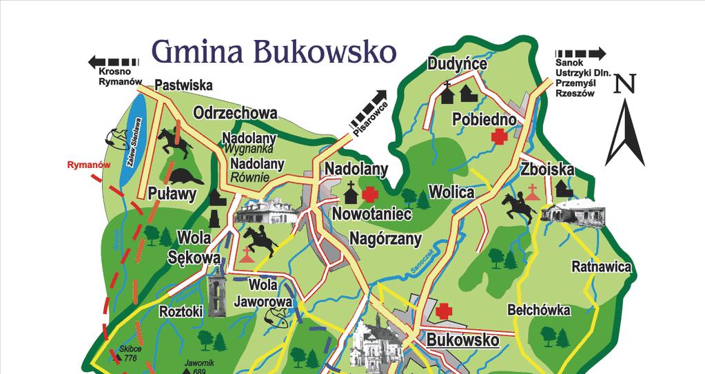 Nagórzany (od południa) oraz z miejscowością Wola Sękowa i Wola Jaworowa