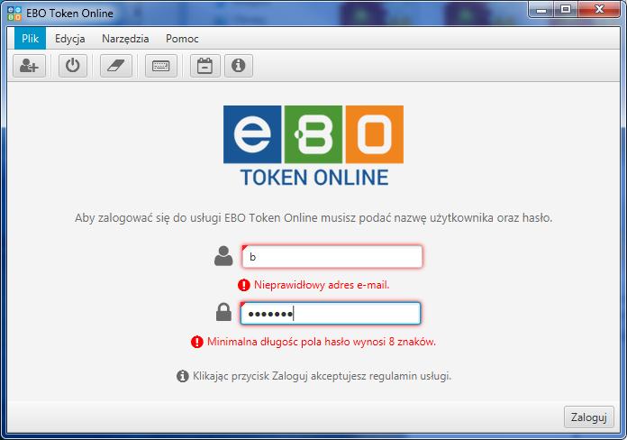 4 Logowanie Po uruchomieniu pliku EBO Token Online i utworzeniu profilu, wyświetli się formularz logowania do aplikacji.