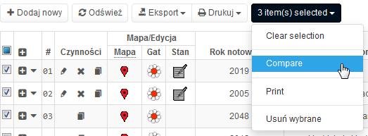 Zaznaczone rekordy Eksport wszystkich lub wybranych excel (trzeba zezwolić na otwarcie pliku) Drukowanie