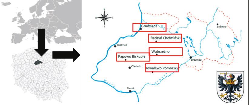 196 Marcin Wiewióra Ryc. 1. Ziemia chełmińska z lokalizacją warowni krzyżackich badanych w latach 2005 2015 (oprac. B. Wasik, M. Wiewióra) Fig. 1. Chełmno Land with location of the Teutonic Order s fortified structures excavated over the period 2005 2015 (prepared by B.