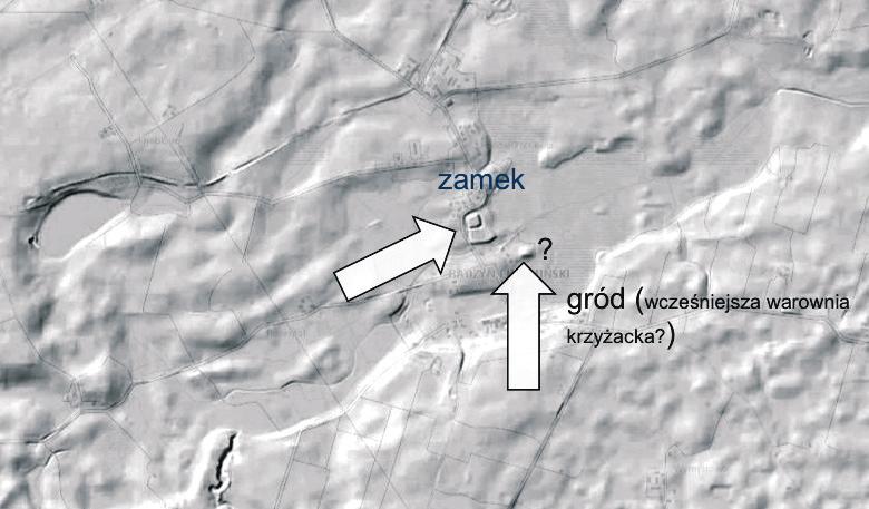 [215] Ryc. 15. Radzyń Chełmiński. Lokalizacja zamku i wczesnośredniowiecznego grodziska na podstawie skaningu laserowego (LIDAR) (oprac. M. Wiewióra) Fig. 15. Radzyń Chełmiński. Location of the castle and early medieval stronghold based on laser scanning (LIDAR) (prepared by M.