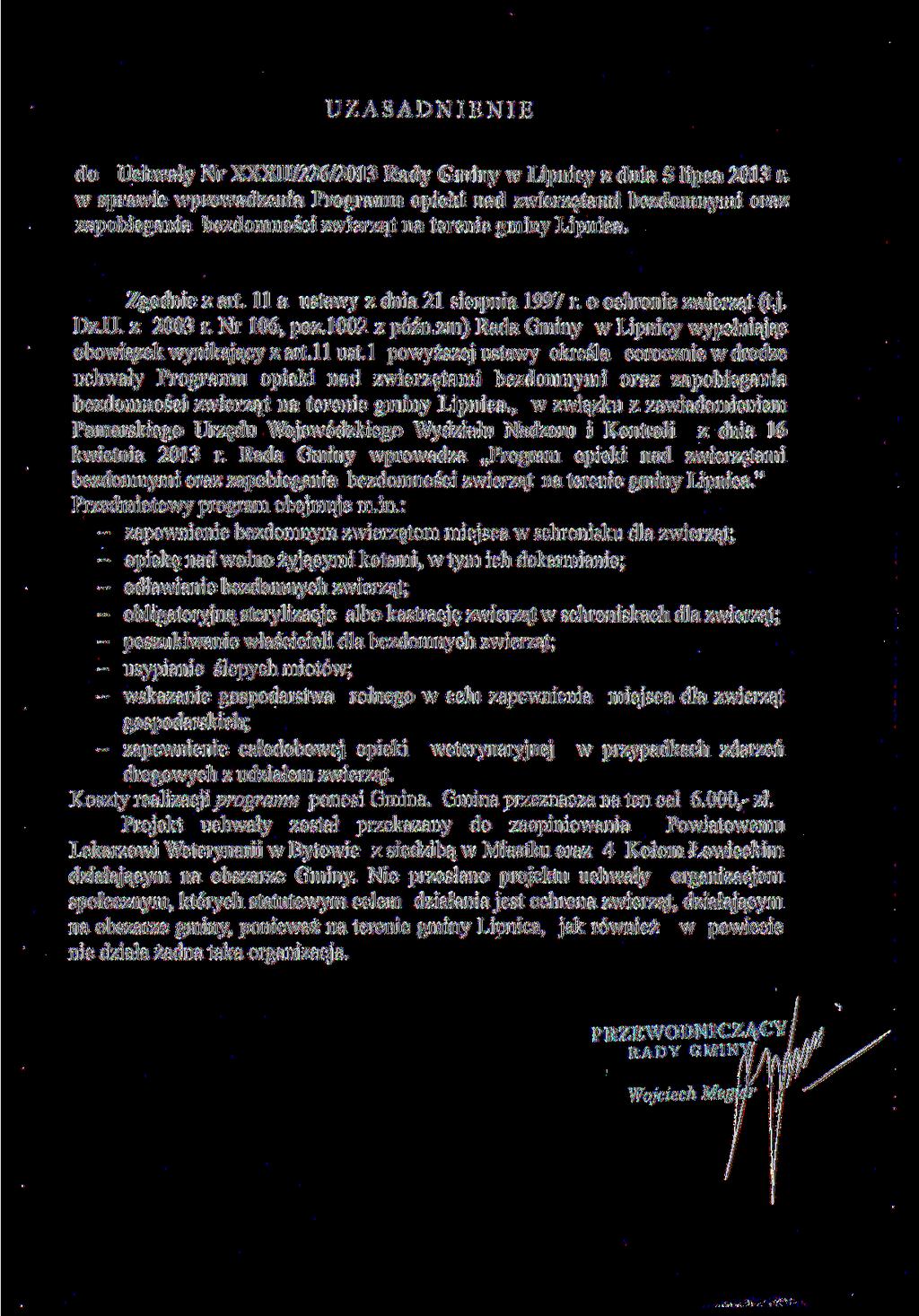 UZASADNIENIE do Uchwały Nr XXXII/226/2013 Rady Gminy w Lipnicy z dnia 5 lipca 2013 r.