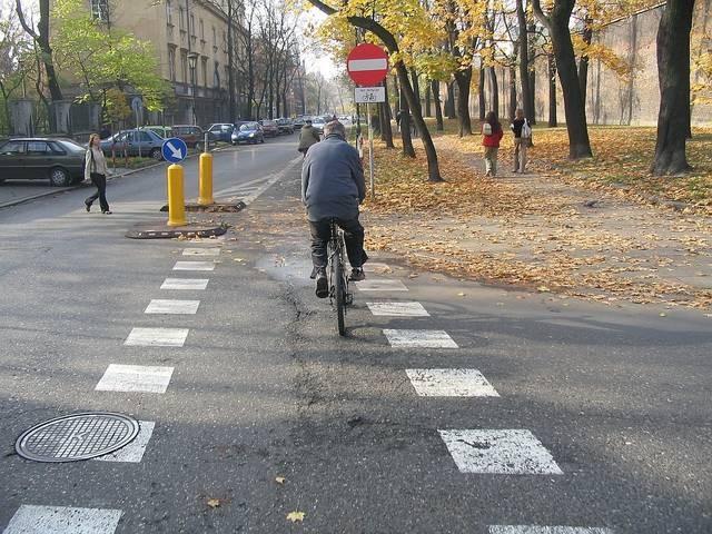 Fotografia 6. Kontrapas dla rowerów chroniony wyspami dzielącymi (Kraków, ul. Kopernika) 3.2.4.