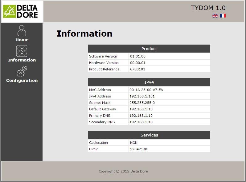 Rys. 2 Okno Informacje TYDOM 1.0.