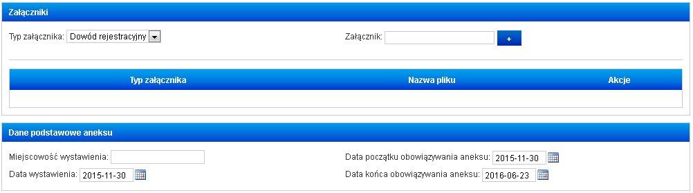 Druga strona formularza aneksu "Zmiana numeru rejestracyjnego" zawiera podstawowe dane polisy oraz sekcję