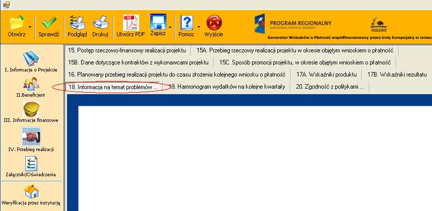 35 Należy przedstawić w kilku zdaniach informację o ewentualnych problemach napotkanych w trakcie realizacji projektu w okresie objętym wnioskiem o płatność wraz z podaniem powodów odstąpienia przez