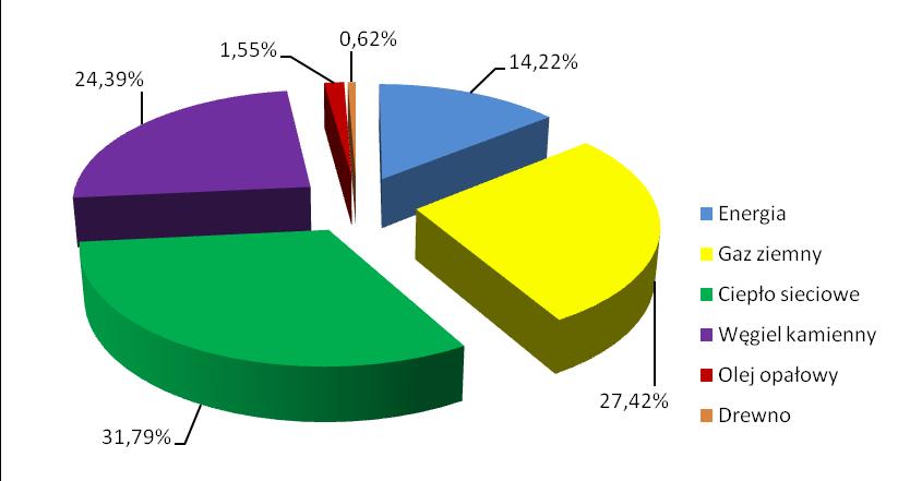 energii elektrycznej, energii cieplnej z sieci ciepłowniczej, gazu ziemnego i innych nośników energii, energii finalnej (energia elektryczna, gaz ziemny, ciepło sieciowe, węgiel kamienny oraz olej
