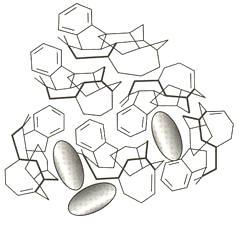 strukturę porowatą węgli aktywnych. Model budowy węgla aktywnego przedstawiono na rysunku 1. a) b) Rys.1. Model budowy węgla aktywnego, a) bez zaadsorbowanych cząsteczek, b) z zaadsorbowanymi cząsteczkami [wg.