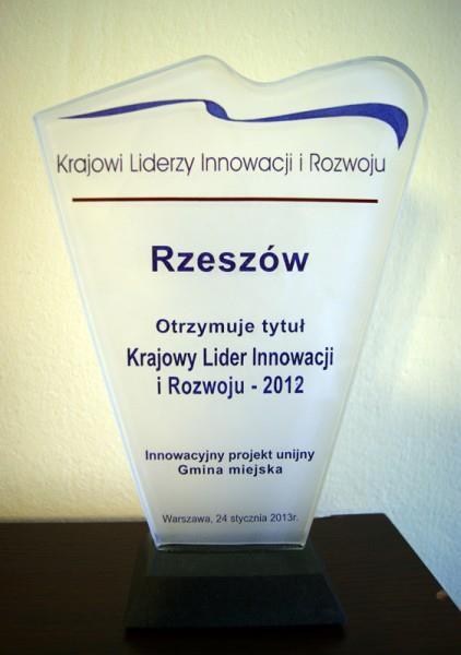 tytuł Krajowy Lider Innowacji i Rozwoju 2012 w kategorii Innowacyjny projekt unijny za przedsięwzięcie Budowa regionalnej sieci szerokopasmowej aglomeracji rzeszowskiej ResMan etap I w Konkursie