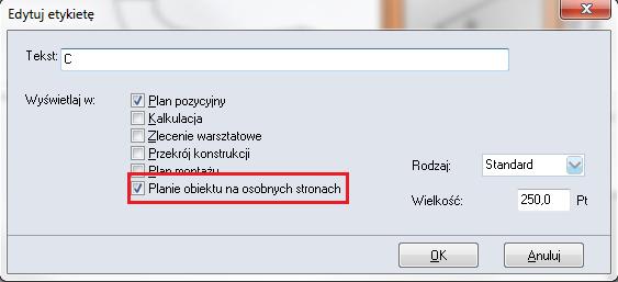 Aktywowanie opcji wyświetl w: "planie