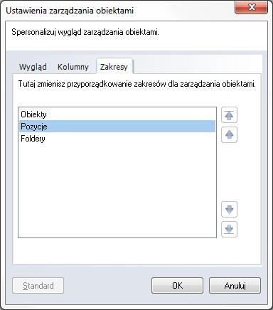 Wyświetli się okno z ustawieniami zarządzania obiektami.