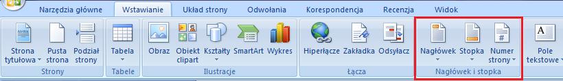 Najprostszym sposobem wstawienia tekstu lub grafiki do nagłówka / stopki jest skorzystanie z gotowych stylów Microsoft Word 2007.