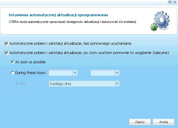 Po podłączeniu systemu do Portalu automatycznie zostanie pobrane najnowsze oprogramowanie, domyślnie w ustawieniach jest zaznaczone, aby oprogramowanie było pobierane