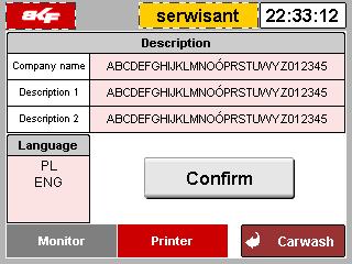 4.2 Tab: Printer In this tab, there is a possibility to set up, what should be printed on the headline on printed confirmation. Parameter Description Comments Company name e.g.