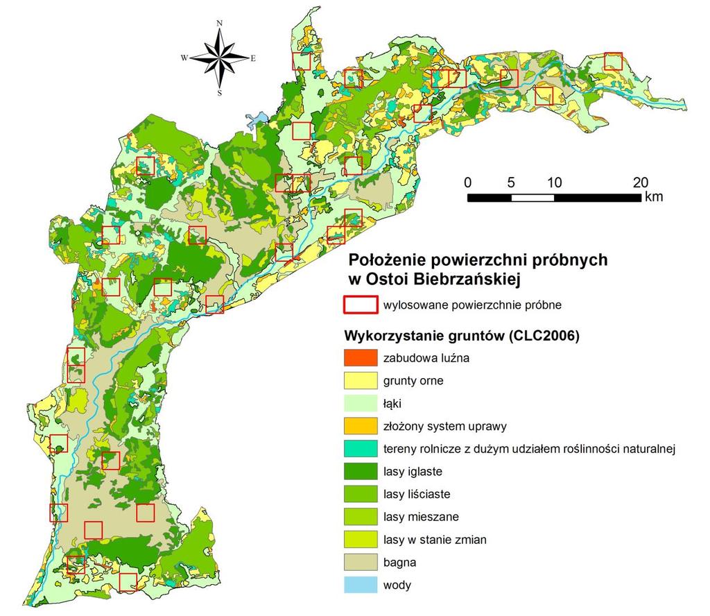 Ryc. 4. Położenie powierzchni próbnych w granicach OSO Ostoja Biebrzańska. Location of sampling plots within the SPA Ostoja Biebrzańska. 7.3.