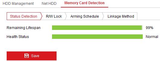 Rysunek 11 10 Detekcja karty pamięci 2. Wyświetl informacje dotyczące stanu karty pamięci na karcie Status Detection. Remaining Lifespan: Procentowo wyrażony pozostały czas przydatności do użytku.