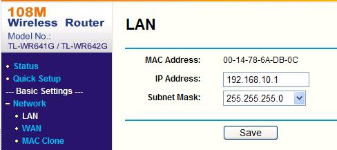 Skonfiguruj parametry sieci LAN routera, takie jak ustawienia adresu IP i maski podsieci, zgodnie z poniższym rysunkiem. Rysunek A.2.