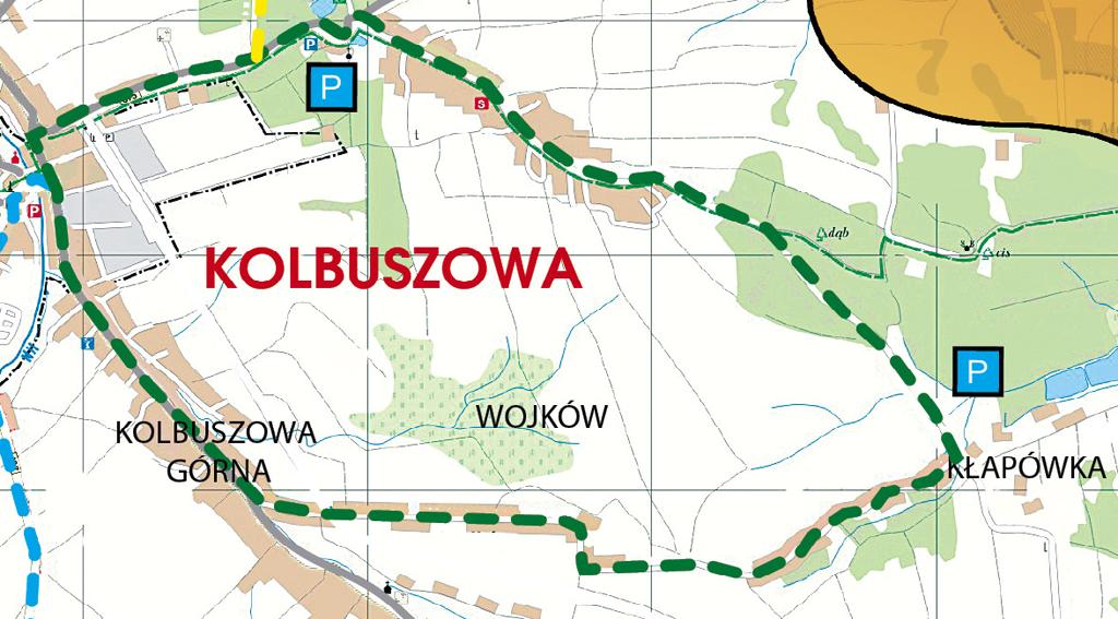 Trasa przebiega głównie drogami asfaltowymi, jedynie odcinek w Kolbuszowej Górnej, ze względu na ruchliwość drogi krajowej nr 9 trzeba przebyć tzw.