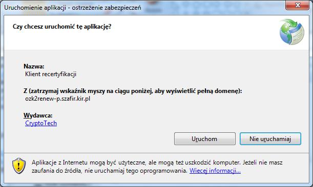 Uwaga: Konieczne jest zainstalowanie nowych zaświadczeń Narodowego Centrum Certyfikacji oraz KIR: - www.nccert.pl/files/nccert.crt - www.elektronicznypodpis.pl/certyfikaty/ozk52.