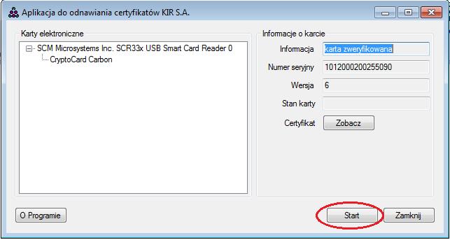 Uruchomienie aplikacji pozwoli na zapisanie certyfikatu na karcie.