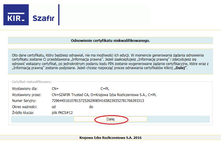 Pojawi się okno z treścią informacji prawnej, z którą należy zapoznać się oraz zaakceptować poprzez wciśnięcie przycisku Akceptuję.