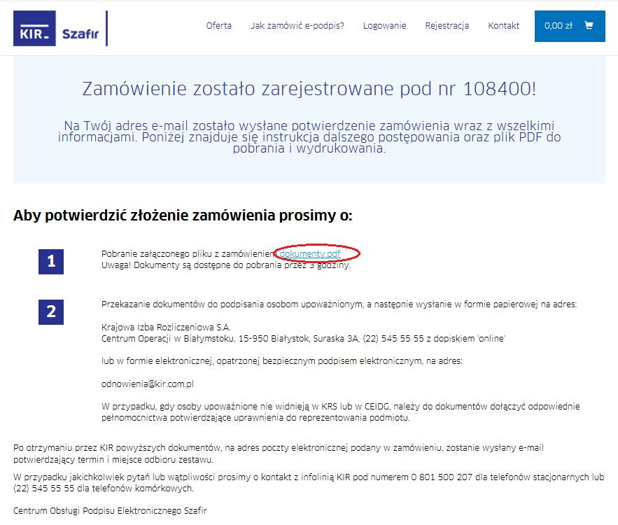 subskrybenta oraz firmy lub instytucji, w której imieniu zamawiany jest certyfikat. Po akceptacji regulaminu można kliknąć przycisk Zamawiam. Uwaga.