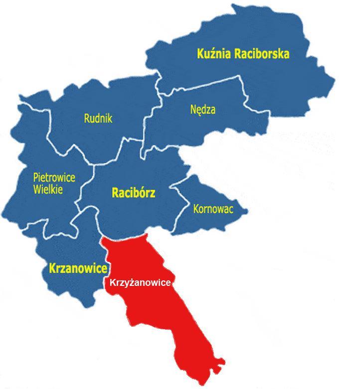 Od południa graniczy z Republiką Czeską, od wschodu z Gminami Gorzyce i Lubomia należącymi do Powiatu Wodzisławskiego, od północy z miastem Racibórz, a od północnego-zachodu z gminą Krzanowice.
