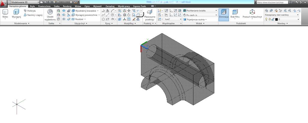 AutoCAD PL Ćwiczenie nr 6 8 Ćwiczenie 2 - Modelowanie bryłowe z wykorzystaniem obiektów podstawowych i podstawowych technik modyfikacyjnych i edycyjnych 2.1 Utwórz prostopadłościan ( ) o wymiarach (3.