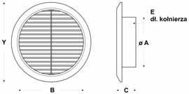 95-150 mm 165 107 22 95-150 25 5902904994773 KRATKI WENTYLACYJNE UNIWERSALNE E 40 Uniwersalna kratka o śr. otworu do okapu 90 x 90 mm, 100, 125, który można uzyskać poprzez wycięcie wg.