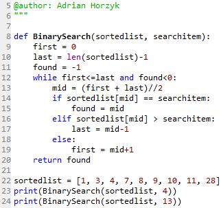 WYSZUKIWANIE POŁÓWKOWE Przeszukiwanie połówkowe dzieli przeszukiwaną uporządkowaną strukturę liniową (np.