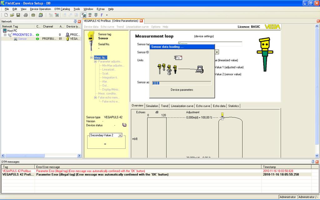 Po wybraniu funkcji Online Parametrize FieldCare nawiązuje połączenie