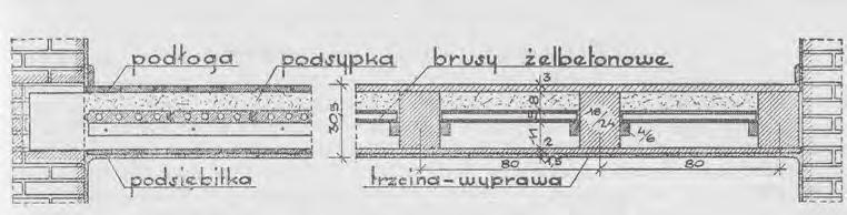 Stropy płaskie w budowlach zabytkowych. 89 F. Strop z powałą ogniotrwałą i podsypką (opisany na rysunku jako strop z powałą masywną). Rys. 6. Strop z powałą ogniotrwałą i podsypką. Fig. 6. Floor with fireproof ceiling (wooden beam floor).