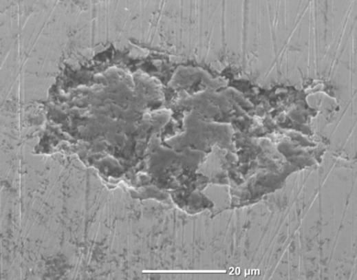 Surface after tribological test of untreated journal (a, b) and laser treated journal (c, d), SEM Rys. 5.