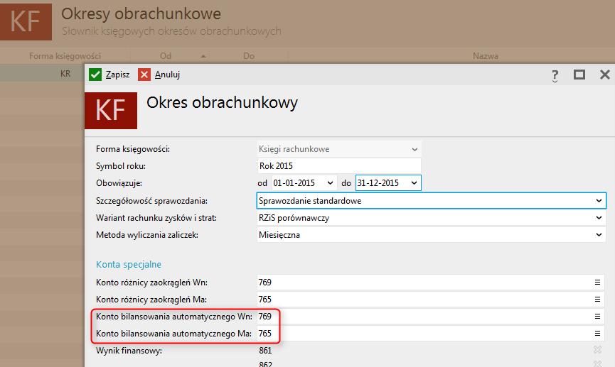 Opcja Bilansuj strony - po wybraniu tej opcji, przy znaczniku początku grupy (litera G) pojawia się znacznik bilansowania G(b), który oznacza (w przypadku zapisów tworzonych w walucie systemowej), że