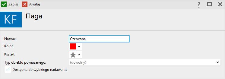 W module Konfiguracja Flagi podczas dodawania nowej flagi należy podać następujące dane: Nazwa - pole, którego wypełnienie jest obowiązkowe. Nazwę standardowo dodanej do systemu flagi można zmienić.