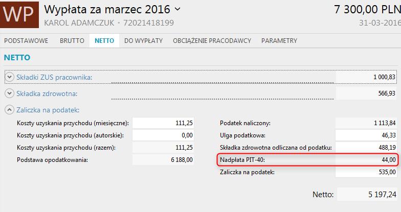 W jego wartości jest widoczna kwota nadpłaty wynikająca z  Jest