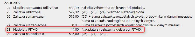 Informacje o nadpłacie widoczne są także w Analizatorze wypłaty.