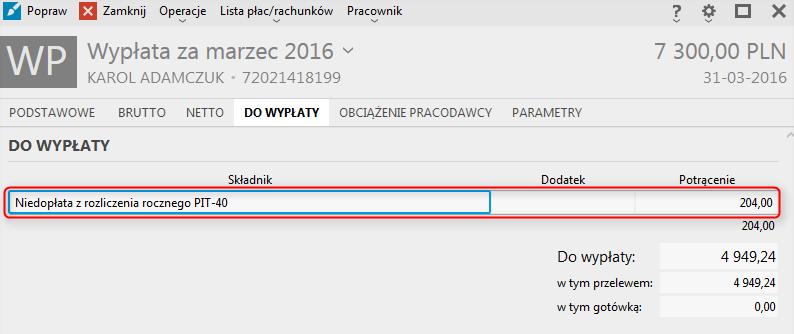 Rozliczony na wypłacie podatek jest wykazywany na deklaracji