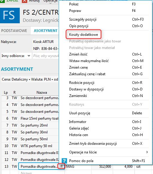 Można tego dokonać z poziomu dokumentu sprzedaży lub dokumentu magazynowego (RW). W przypadku np.