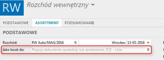 (D), Koszt dodatkowy, Zysk magazynowy dokumentu (D), Marża magazynowa dokumentu (D) lub Narzut magazynowy dokumentu (D).