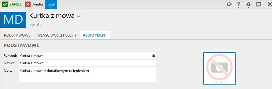 warunkiem ustawienia automatycznego wypełniania symboli w Parametrach asortymentu. Nazwa - podstawowe pole w oknie modelu.