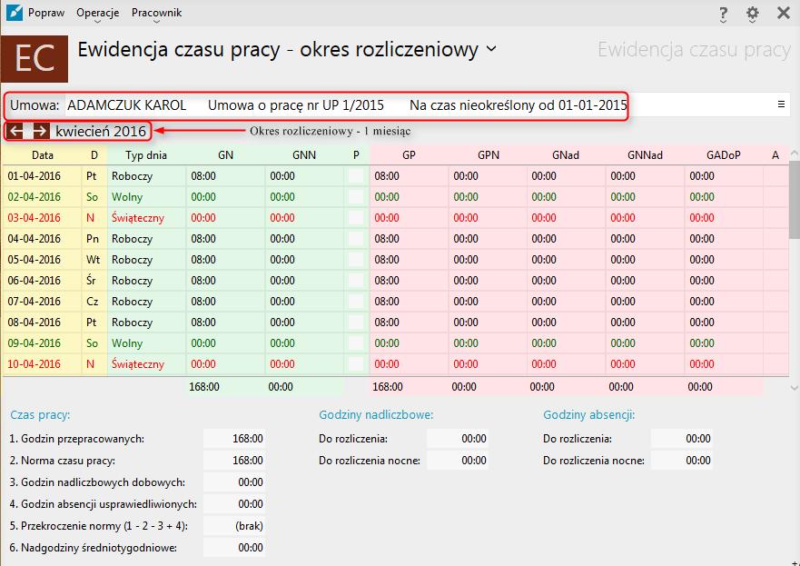 W tym widoku dużo szybciej i łatwiej można planować harmonogram pracy oraz rejestrować faktycznie przepracowane godziny w całym