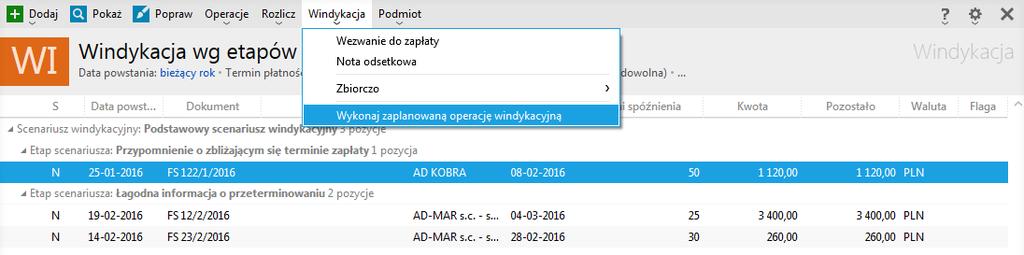 Gestor nexo uruchomionemu na danym podmiocie. Wraz z nim użytkownik otrzymuje całą gamę działań możliwych do zaplanowania i wykonywania w kontekście zdefiniowanego scenariusza windykacji. 1.