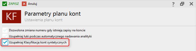 Przy włączonym parametrze opisy kont mogą być definiowane już na etapie dodawania konta do planu.