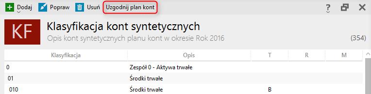 Pozwala ona utworzyć brakujące pozycje w słowniku na podstawie danych kont syntetycznych z planu kont.