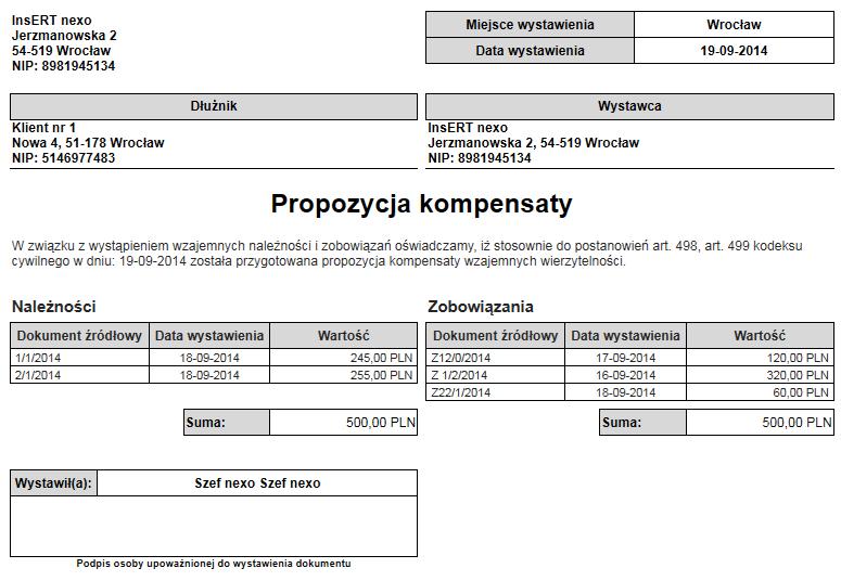 W ten sposób symbolizowana jest propozycja kompensaty, czekająca na zatwierdzenie rozliczeń.