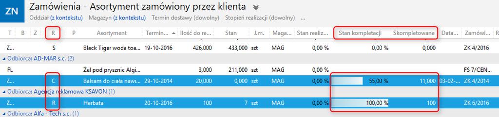Kompletowanie zamówień (Su) Kompletacja pozwala w szybki sposób przygotować całe zamówienie do wydania, a w przypadku braku stanów towarowych, sprawdzić w jakim stopniu zamówienie będzie gotowe do