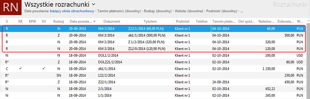 zostaje rozliczony nowopowstałym rozrachunkiem kompensacyjnym. Powstające w ten sposób spłaty widoczne są w module Rozrachunki.